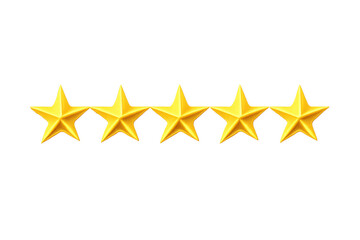 Fototapeta premium Five golden stars representing premium rating, quality, success, and positive customer feedback on transparent background