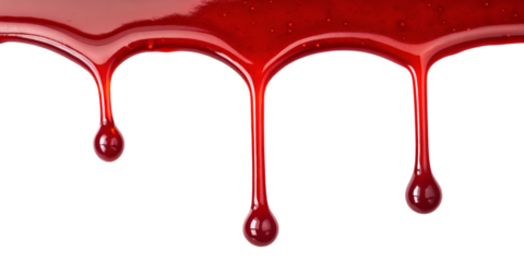 Cranberry sauce dripping with glossy texture and visible fruit particles on a white background.