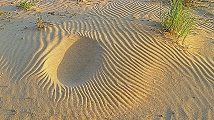 Delicate sand patterns and a small depression.