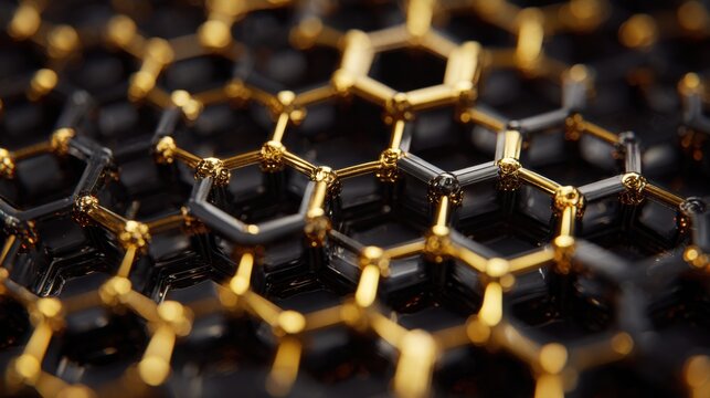 Golden and dark hexagonal molecular structure - Powered by Adobe