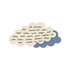 Clouds with Text. Soft sky shapes containing Handwritten writing symbolizing imagination thoughts fantasy inspiration. Vector illustration