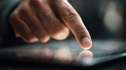 Hand touching glowing screen with digital interface