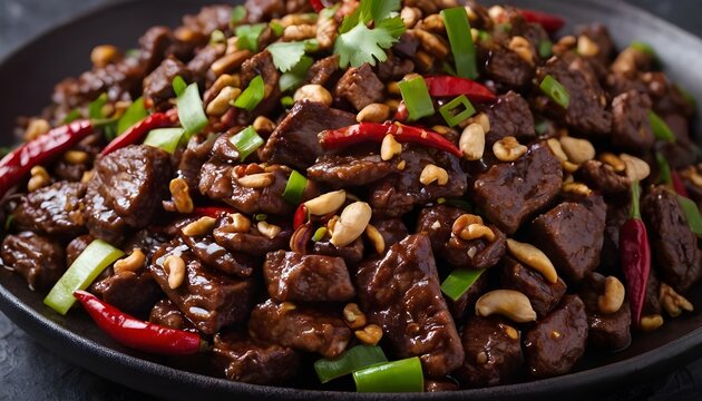 szechuan kung pao beef in a bowl