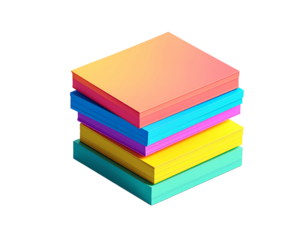 Isometric stack of colorful paper with gradient shading against black