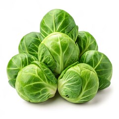 Fototapeta premium Fresh Brussels sprouts piled in a pyramid shape isolated on white background