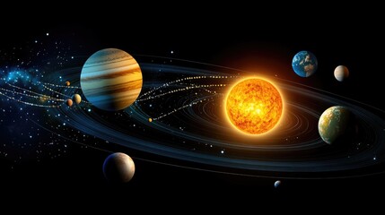 Solar system planets orbiting a central star.
