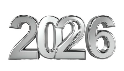 Shiny silver 2026 number design floating against a dark backdrop