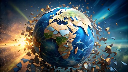 Shattered Earth globe symbolizes global chaos and conflict