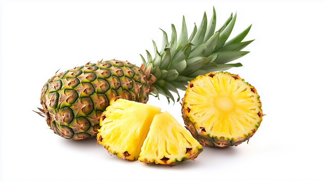 Pineapple with slices isolated on white