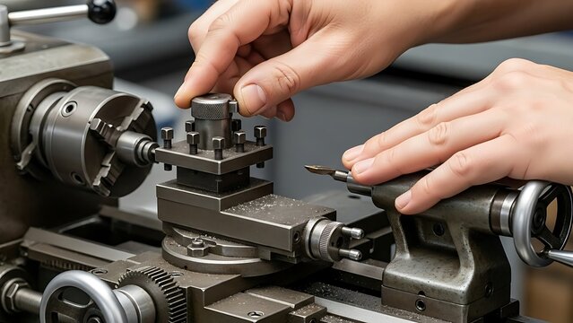 Close-up of precision lathe operation for metal crafting and shaping