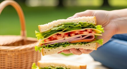 Hand holding a fresh sandwich