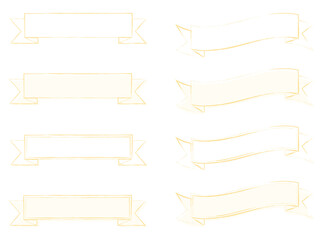 タイトルや名札に使えるアナログ質感・手書き風リボンセット・オレンジ系の温かい見出しラベルセット