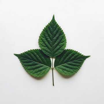 Poisonous plant leaf with three green leaflets on white background