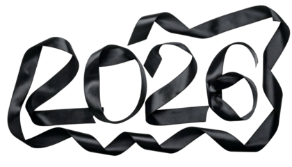 Year 2026 styled as a flowing black ribbon against a solid background