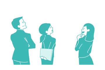 オフィスでミーティングをしているスーツの男性と女性のシンプルなイラスト