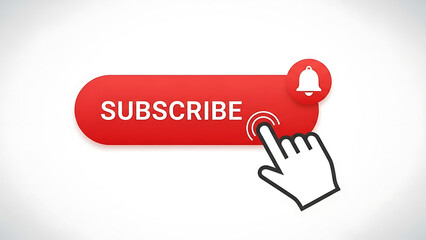 Subscribe button with notification bell icon and a cursor clicking on it, symbolizing online engagement and content alerts