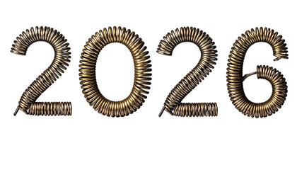 Metallic springs form "2026" on black background, showcasing detail