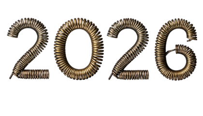 Metallic springs form "2026" on black background, showcasing detail
