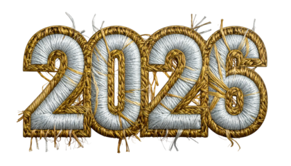 Detailed textual numerals spelling out "2025" crafted from thread and rope