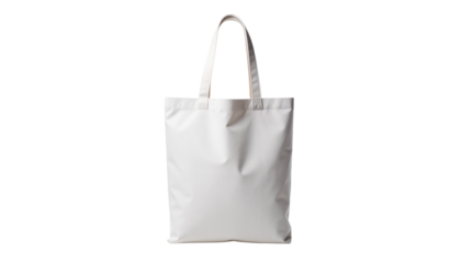 A tote bag with handles, possibly white or light gray, is presented against a plain, bright, and uniform backdrop no background