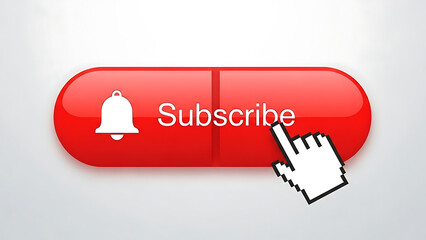 Digital Subscription Button with Notification Bell Icon and Clicking Mouse Cursor for Online Content Engagement