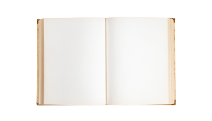 Open book with visible pages displaying empty space against a plain backdrop in a studio shot white background cutout