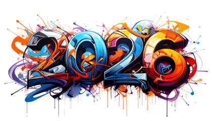 Graffiti style "2024" illustration with vibrant colors and bold outlines