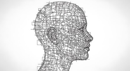 Wireframe Human Head Profile Side View.