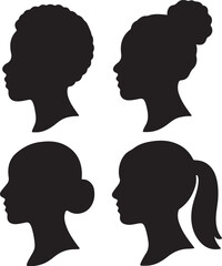 Female head silhouettes profile with varied hairstyles beauty and fashion vector illustration