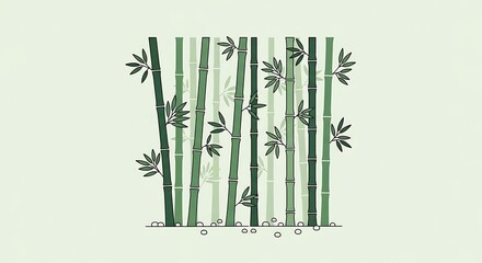 Green bamboo forest illustration with leaves.