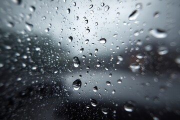 Realistic depiction of rain drops on a window during a stormy day, showcasing nature's beauty and tranquility while experiencing the soothing sound of rain