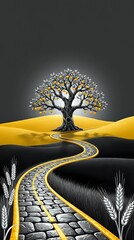 Obraz premium Tree on the road at night I Wall Decor 