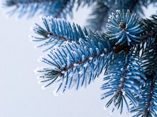 Frost covered pine branch
