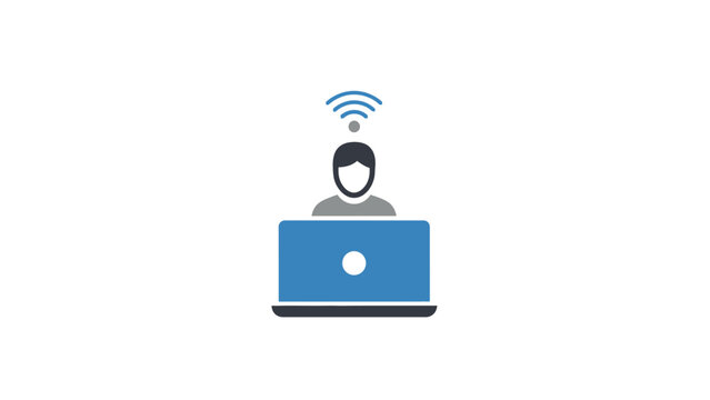 Person Working Remotely with Laptop and Wi-Fi Signal.