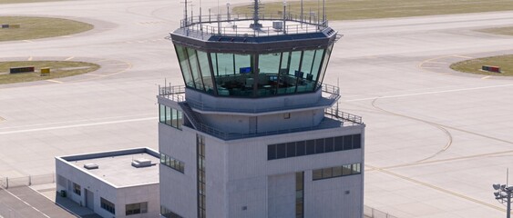 Airport control tower and tarmac