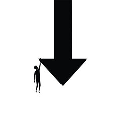 Man Holding Falling Arrow Business Crisis Concept Flat Illustration