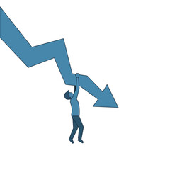 Man Holding Falling Arrow Business Crisis Concept Flat Illustration