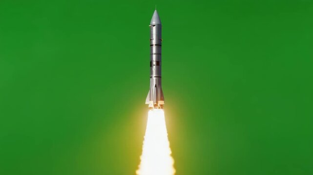 Rocket with Fire Animation on Green Screen Background