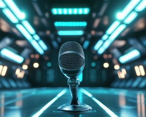 Microphone on stage with illuminated background