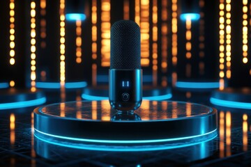 Microphone on stage with illuminated background