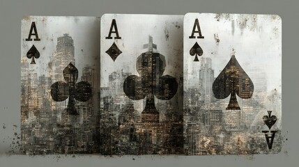 Distressed Urban Ace of Spades Diamonds and Clubs Playing Cards Illustration