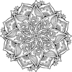 Floral Mandala Black Outline Design 
