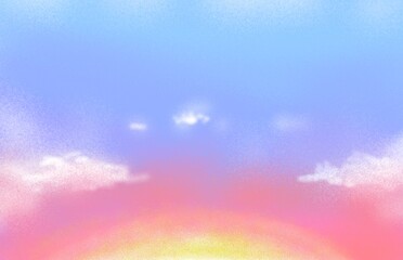 Fototapeta premium Sky's Canvas: A painterly rendering of a breathtaking sky, awash in gentle hues of pink, yellow, and blue, with soft clouds floating across the vast expanse. 