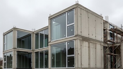 Raw Concrete Structure with Modern Window Design for Building Innovation