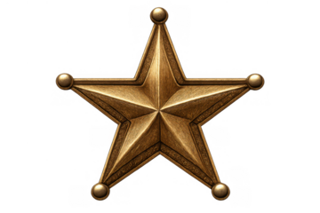 Golden sheriff star badge representing law enforcement, authority, justice, and protection in a vintage western style