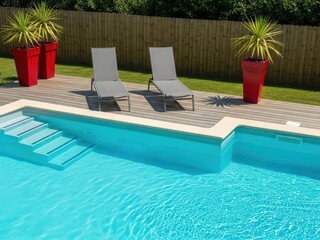 Fototapeta premium Two Gray Lounge Chairs Beside Blue Swimming Pool