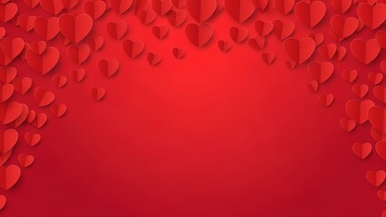 Red hearts falling around a blank center on a gradient red background