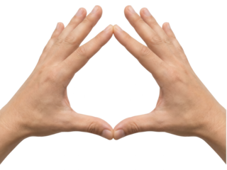 Hands Forming Triangle Shape Symbolizing Home, Security on a White Background