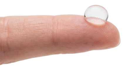 Water Drop on Finger, Hydration and Purity on White