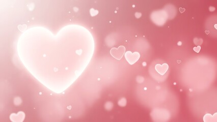 A soft, glowing heart surrounded by floating hearts and bokeh lights on a pink background